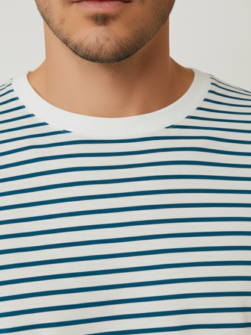 Men’s Round Neck multicolor Striped T-Shirt | White & Black | Single Jersey Cotton | Unifringe
