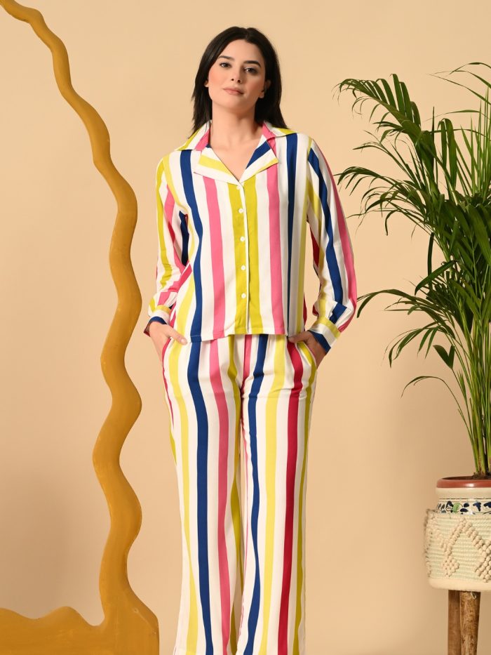 Unifringe Women’s Multicolor Full Sleeve Rayon Night Suit