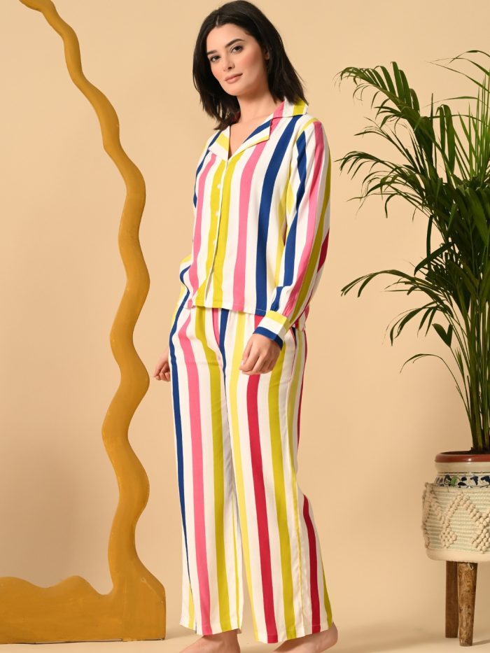 Unifringe Women’s Multicolor Full Sleeve Rayon Night Suit