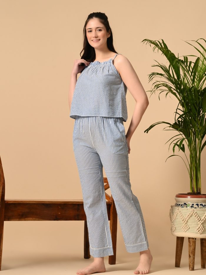 Sleeveless Spaghetti Top & Striped Pajama