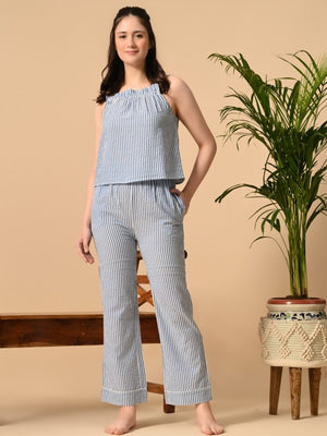 Sleeveless Spaghetti Top & Striped Pajama
