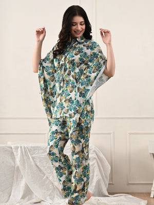 Floral Printed Night Suit Set with Pocket