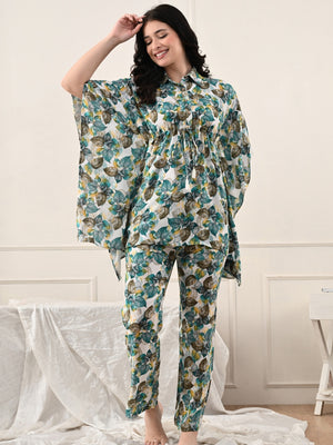 Floral Printed Night Suit Set with Pocket