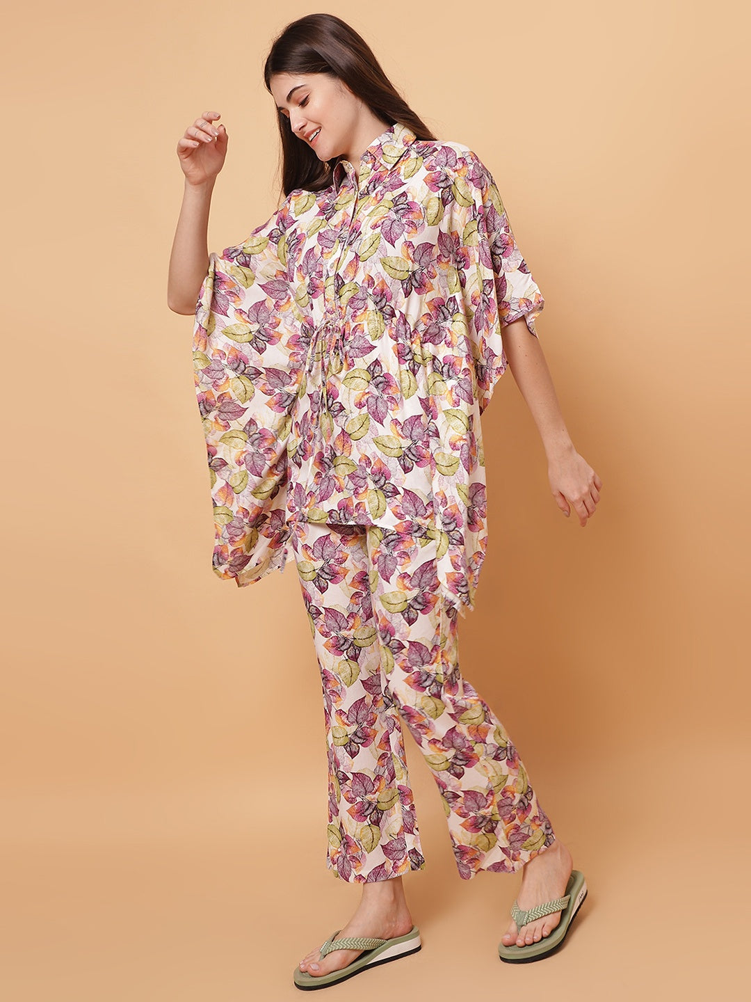 Floral Printed Night Suit Set with Pocket