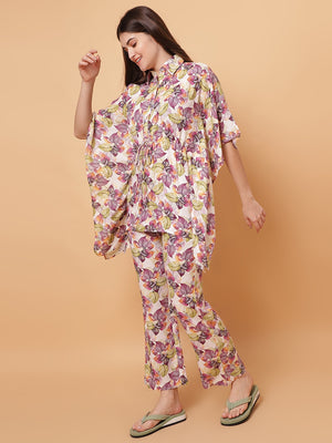 Floral Printed Night Suit Set with Pocket