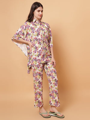 Floral Printed Night Suit Set with Pocket