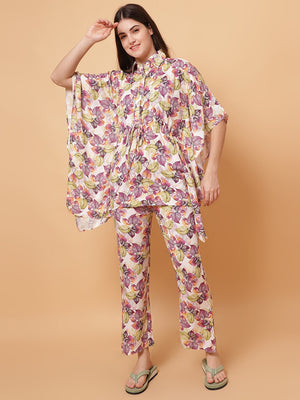 Floral Printed Night Suit Set with Pocket