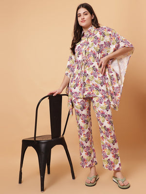 Floral Printed Night Suit Set with Pocket