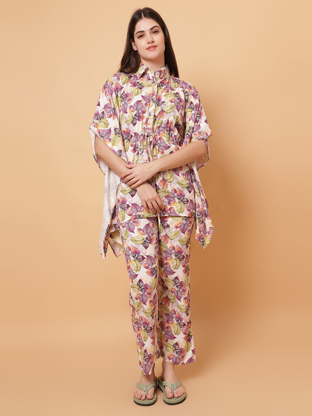 Floral Printed Night Suit Set with Pocket