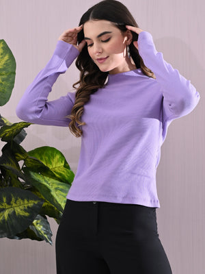  Women’s Knitted Regular Fit High-Neck Sweatshirt - Lavender