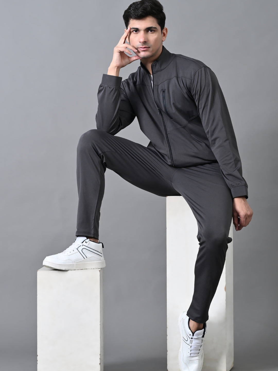 Men's Winter Tracksuit with Chest Zip Pocket - Black, Grey & Navy Blue