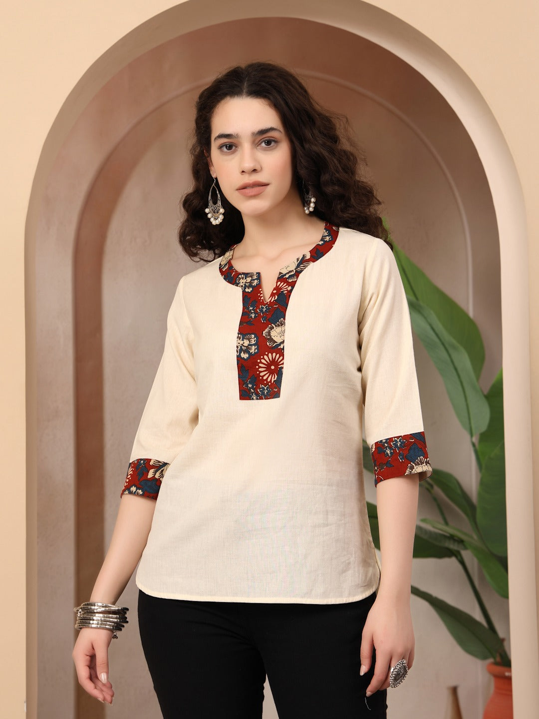 Women’s Cotton Flex Kurti – Printed Neck Detail Everyday Wear