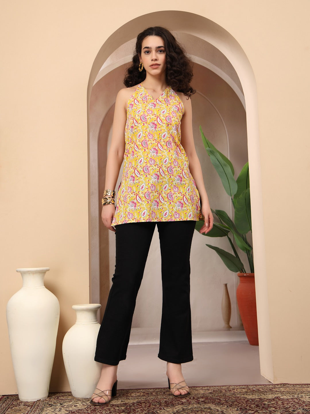 Women’s Printed Cotton Flex Kurti – Sleeveless Everyday Wear