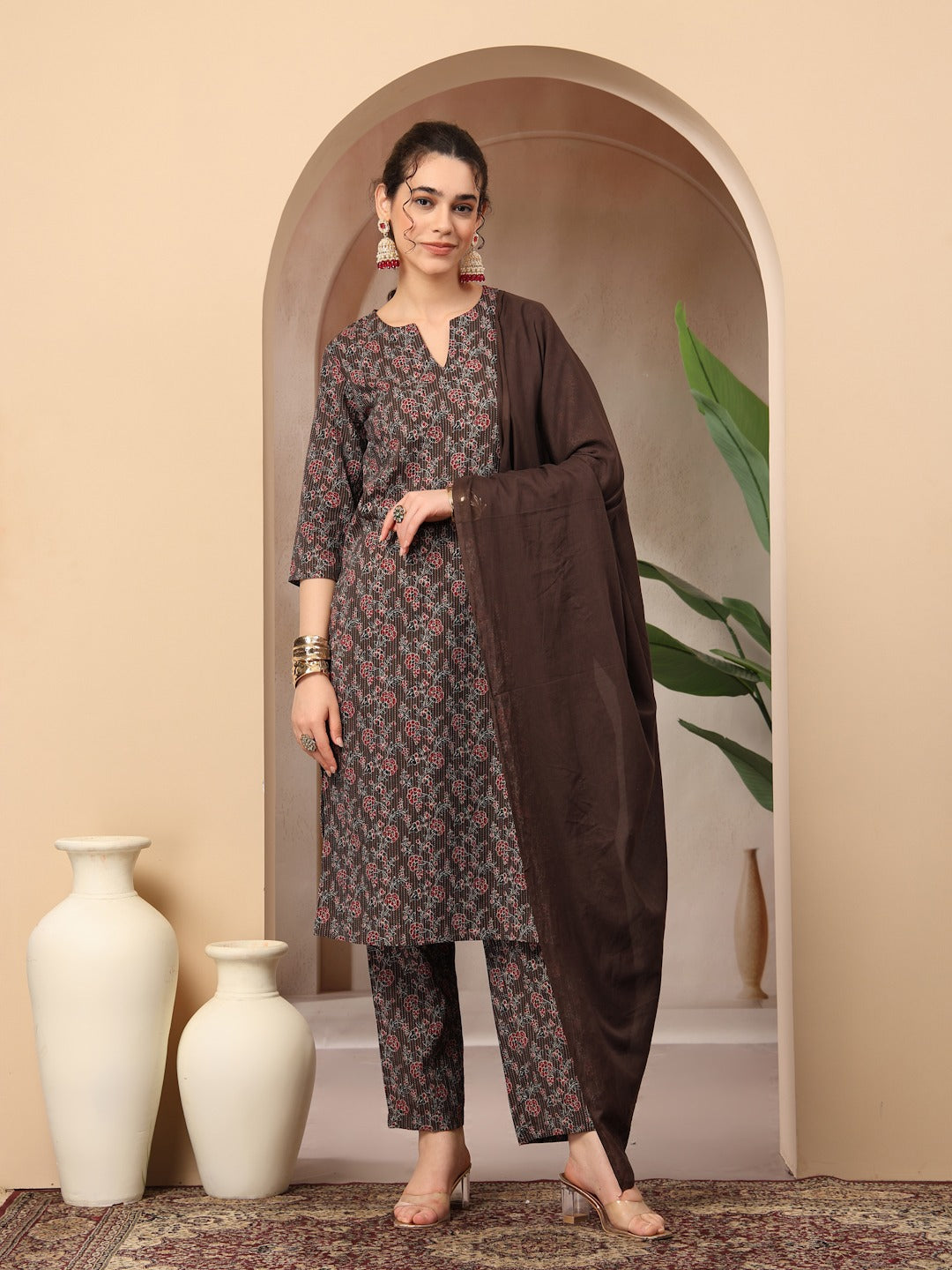 Women’s Printed 100% Cotton Kurti 3-Set – Elegant Ethnic Style