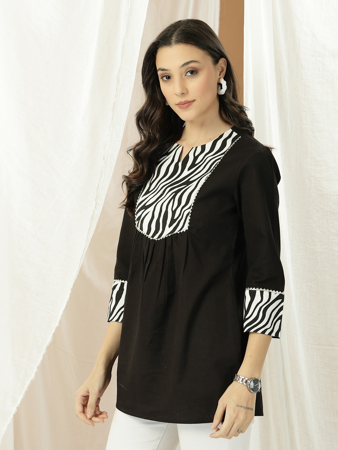 Women’s Printed Bell Sleeve Cotton Flex Kurti – Contemporary Style