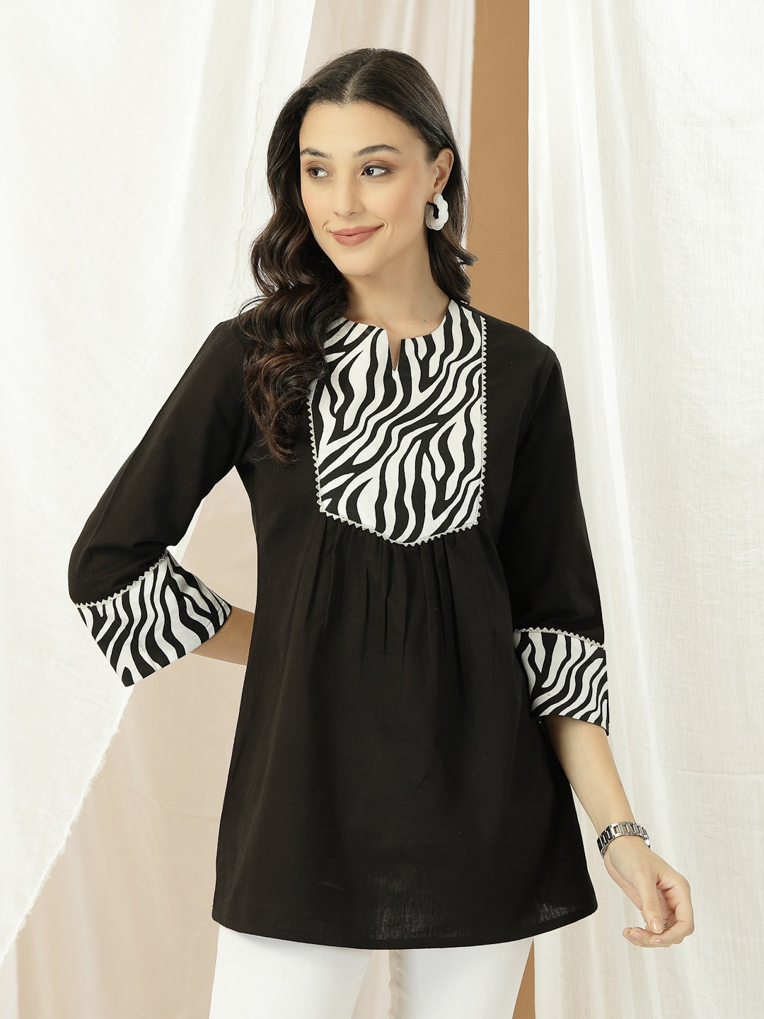 Women’s Printed Bell Sleeve Cotton Flex Kurti – Contemporary Style