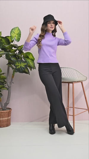  Women’s Knitted Regular Fit High-Neck Sweatshirt - Lavender