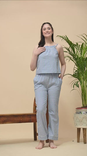 Sleeveless Spaghetti Top & Striped Pajama