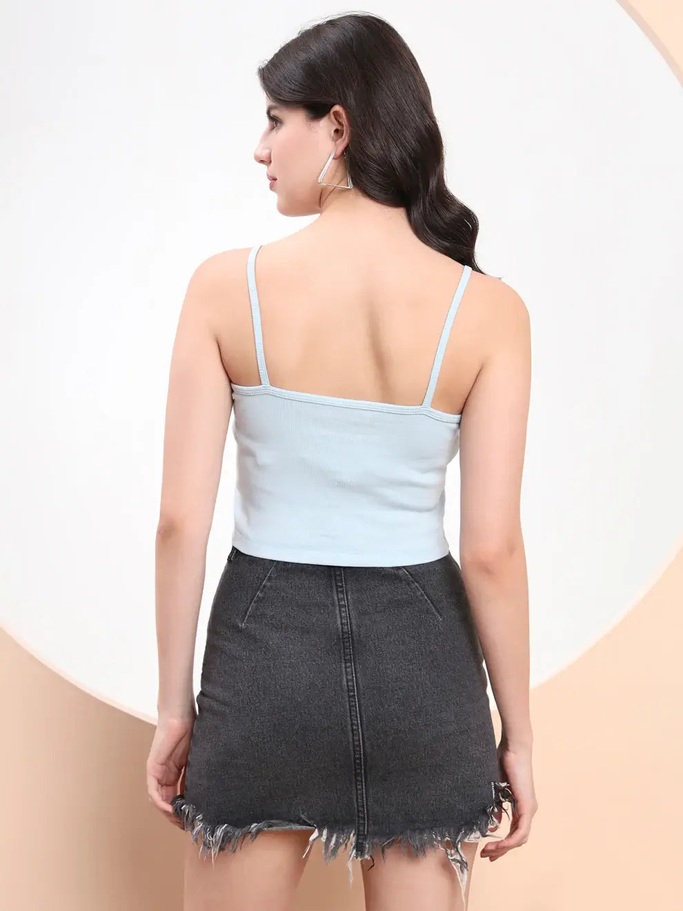 Sky Blue Ribbed Spaghetti CORSET Crop Top
