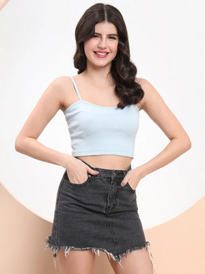 Sky Blue Ribbed Spaghetti CORSET Crop Top