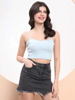 Sky Blue Ribbed Spaghetti CORSET Crop Top