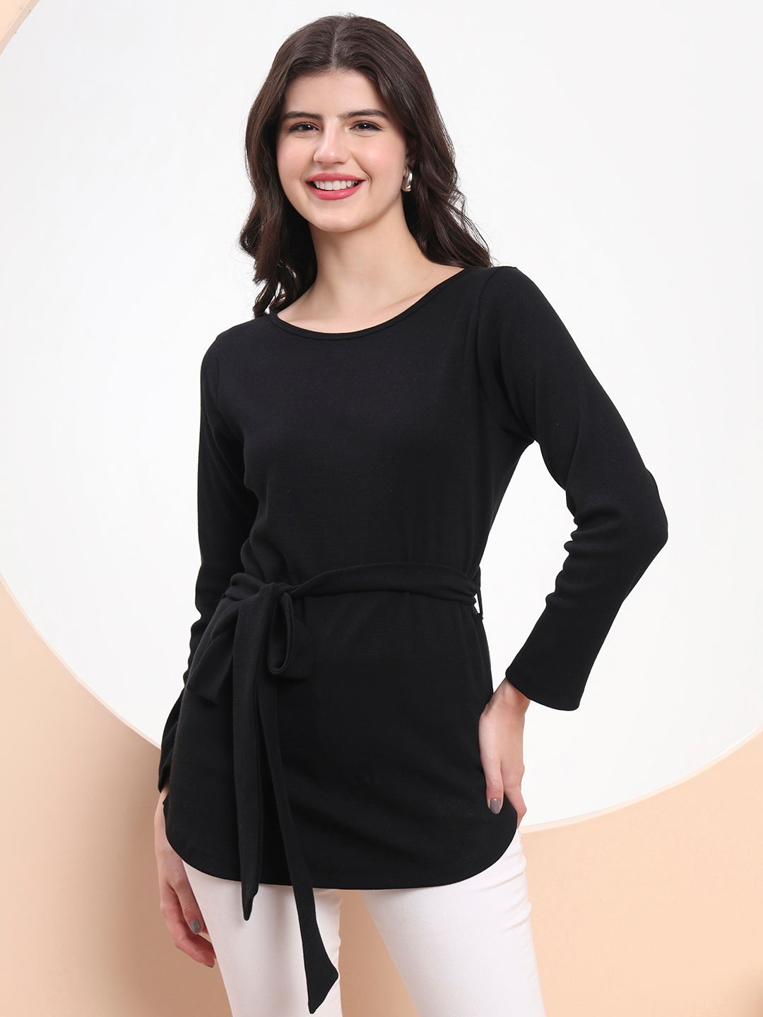 Noir Wrap Belted Longline Top
